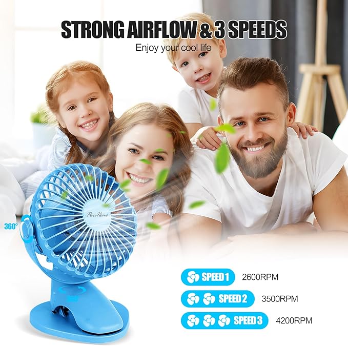 Portable Clip Fan Battery Operated, 3 Speeds USB Rechargeable Mini Table Fan - Image 2