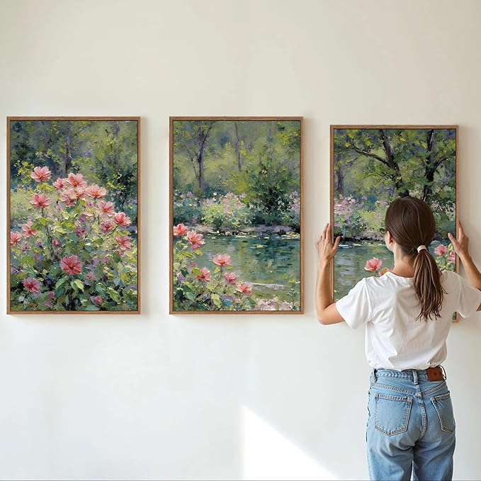 Yeehomedec Monet Anthropologie Framed Canvas Wall Art Set, Impressionist Floral - Image 2