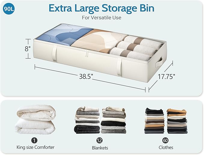 2-Pack Under Bed Storage Containers, 8 Inches Tall Underbed Clothes Storage - Image 3
