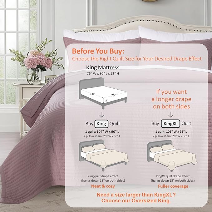 KASENTEX King Quilt Set 104"x90" – Soft Washed 3-Layer Lightweight Bedspread - Image 3