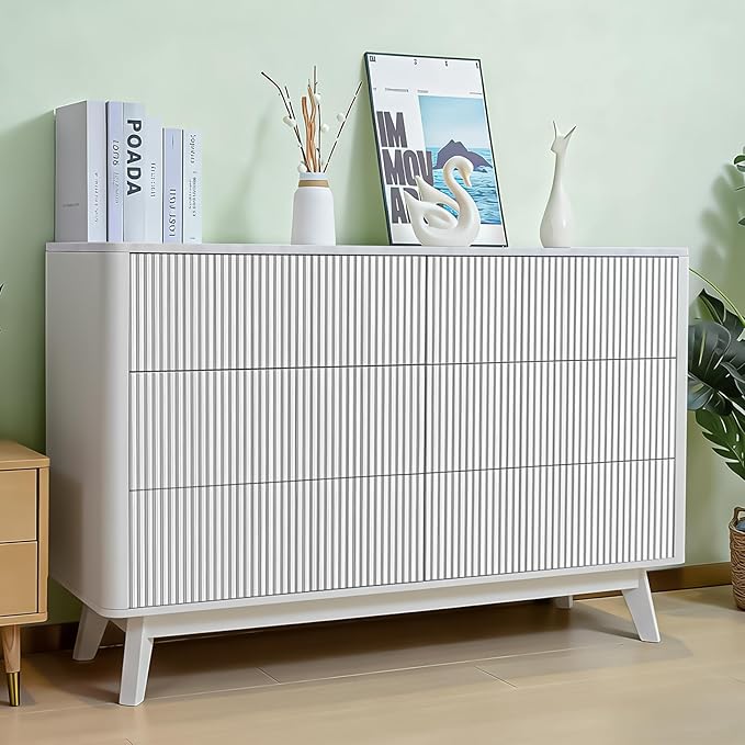 Fluted 6 Drawers Dresser for Bedroom, Wooden Dresser TV Stand, Wood Drawer - Image 4