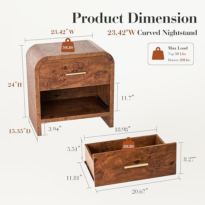 Night Stand 2-Drawer Nightstand 24" H Metal Handle Modern Sturdy Bedside Table - Image 2