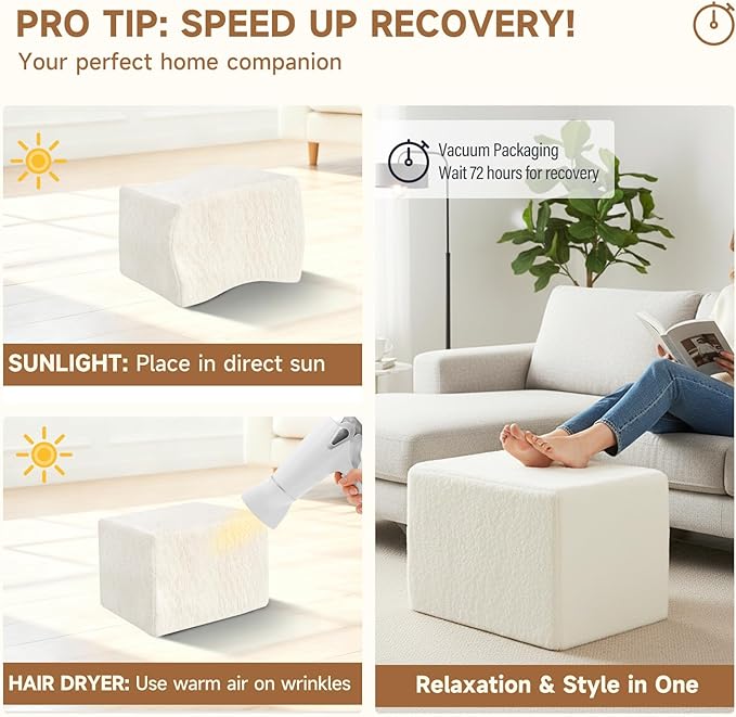 Tiita Square Stuffed Pouf Ottoman, Plush Poufs - Image 9
