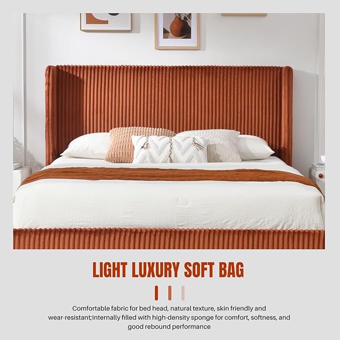 PINJU Full Size Bed Frame, Upholstered Platform Bed - Image 6