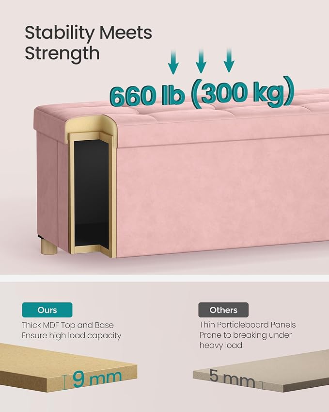 SONGMICS Storage Ottoman Bench, Folding Storage Chest, Foot Rest Stool - Image 5