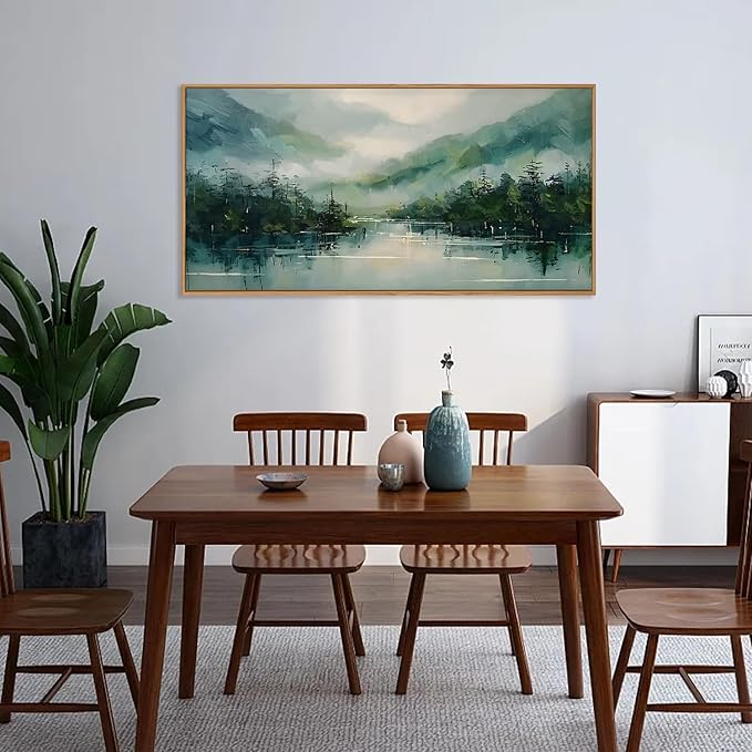 LHIUEM Large Foggy Forest Mountain Framed Canves Wall Art Set, Nature Green - Image 3