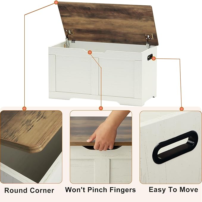 Timberer 31.5" Storage Chest, Wooden Storage Bench, Lift Top Toy Chest - Image 6