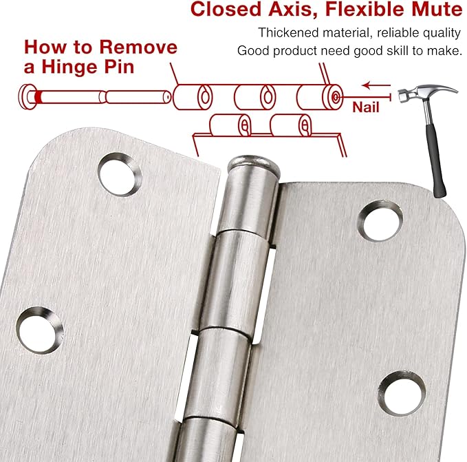 36 Pack Rounded Brushed Nickel Door Hinges 3.5 Inch x 3 ½" 5/8" Radius 3 1/2" - Image 5