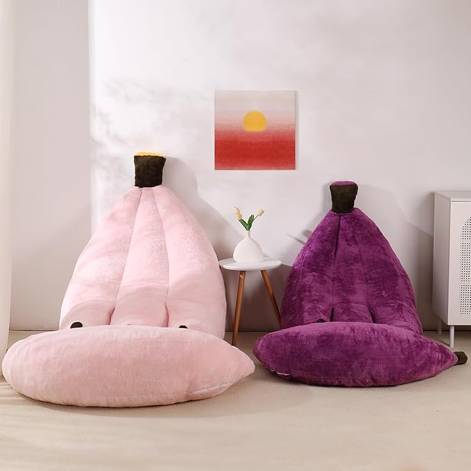 Banana Bean Bag Chair with Ottoman, Floor Sofa Bed with Footrest, Comfy - Image 8