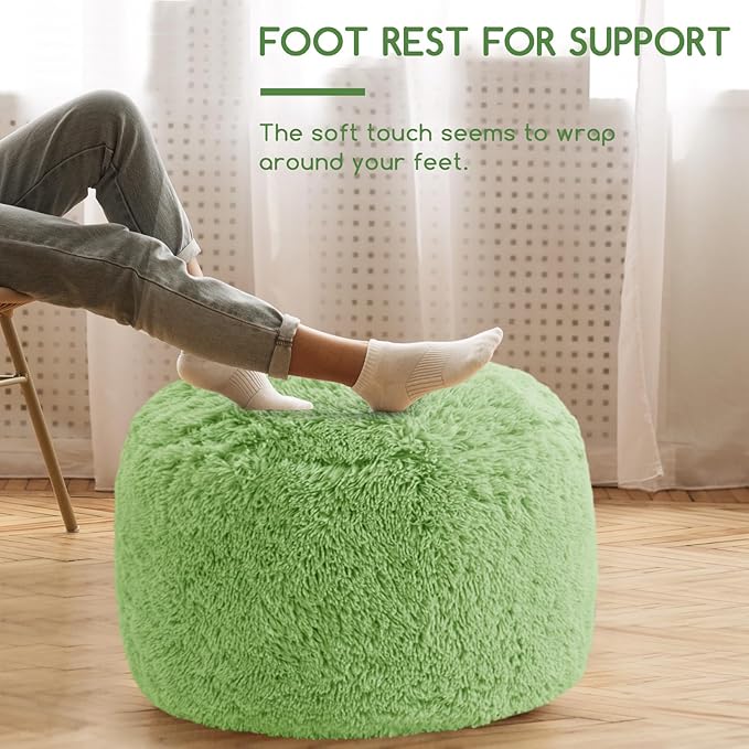 HIGOGOGO Round Stuffed Pouf Ottoman, Long Faux Fur Poufs - Image 3