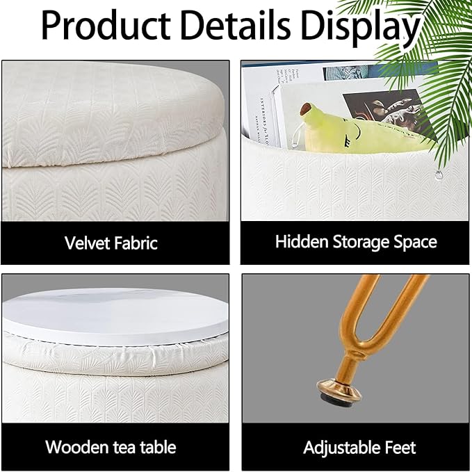Cpintltr Velvet Storage Ottoman Round Footrest Stool Multifunctional - Image 5