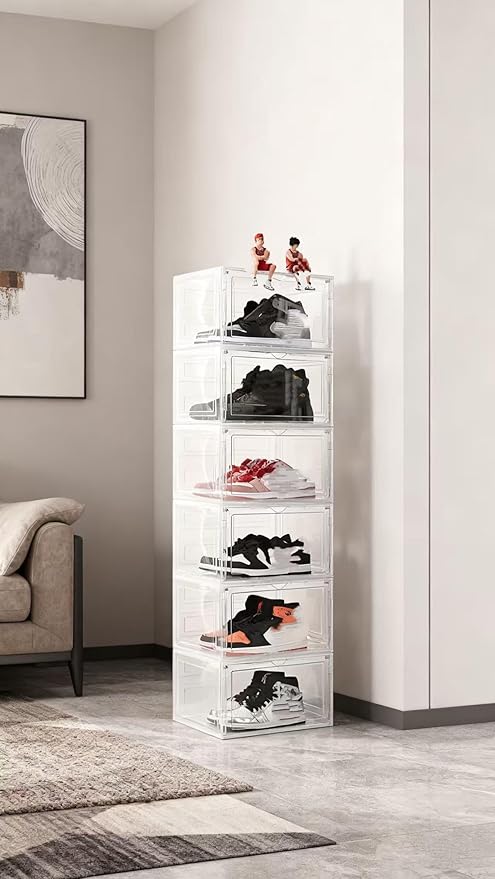 Transparent Plastic Stackable Shoe Storage Box, 6 Pack Side Opening Shoe Box - Image 4