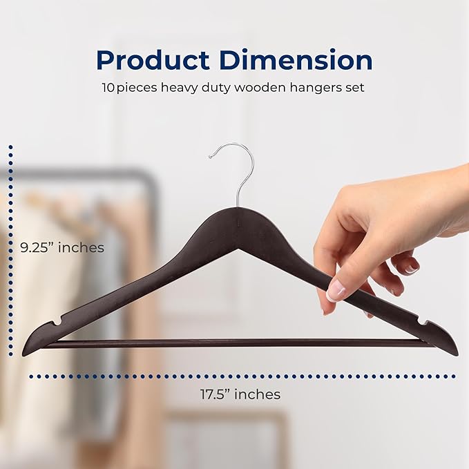 SereneLife 10-Pack Wooden Coat Hangers – Durable Suit Hangers - Image 2