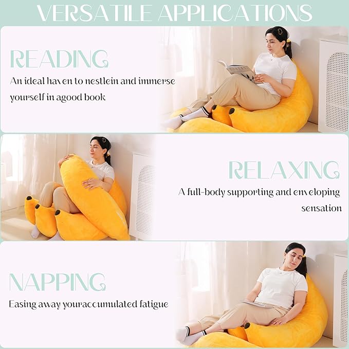 Banana Bean Bag Chair with Ottoman, Floor Sofa Bed with Footrest, Comfy - Image 5