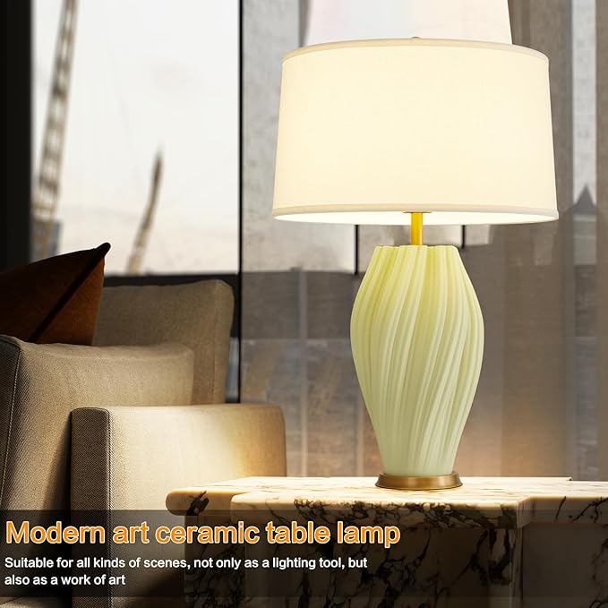 Modern Textured Ceramic Large Table Lamps 26.75", Sage Green Plug in Table Lamp - Image 4
