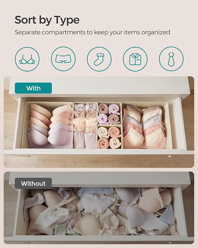 SONGMICS Drawer Organizer, Dresser Drawer Organizers, Foldable Fabric Storage - Image 3