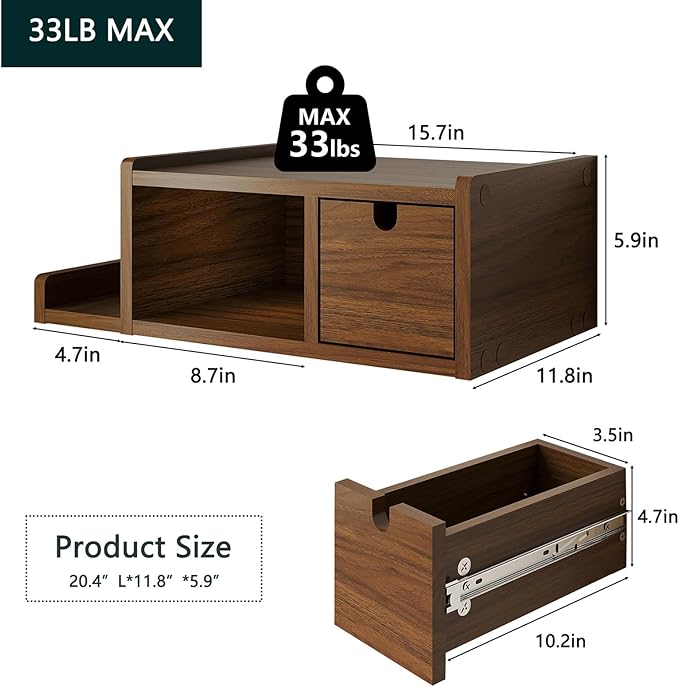 Floating Nightstand Wall Mounted, Walnut Bedside Table - Image 3