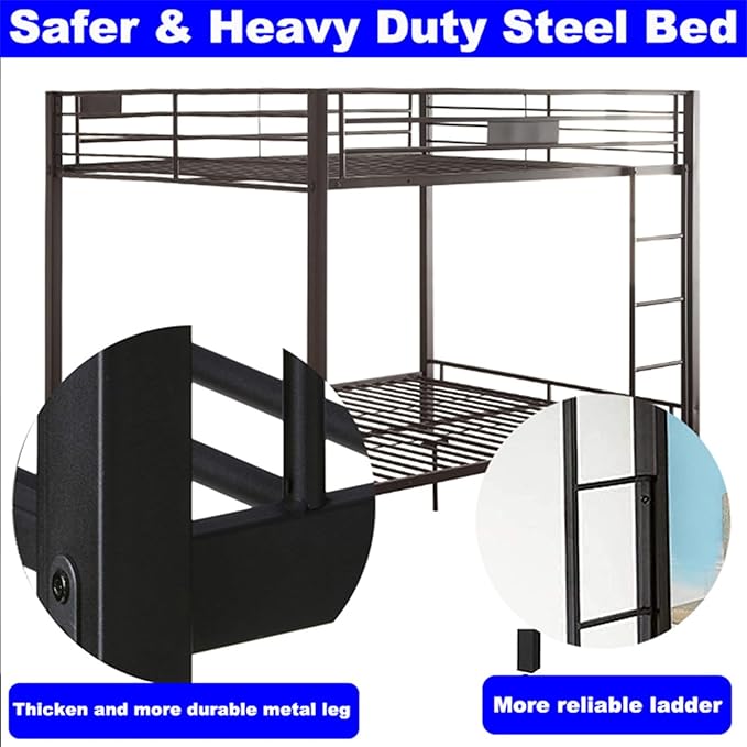 Upgraded Version Thicken Metal Heavy-Duty Queen Over Queen Bunk Bed, Best - Image 5