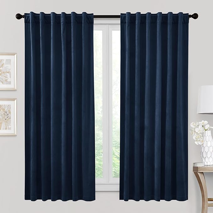 RYB HOME Velvet Curtains 72 inches Length, Back Tab & Rod Pocket Soft Fabric by RYBHOME