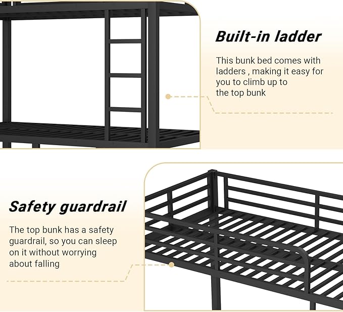 Twin Over Twin Bunk Bed Frame, Heavy Duty Metal Loft Bed - Image 5