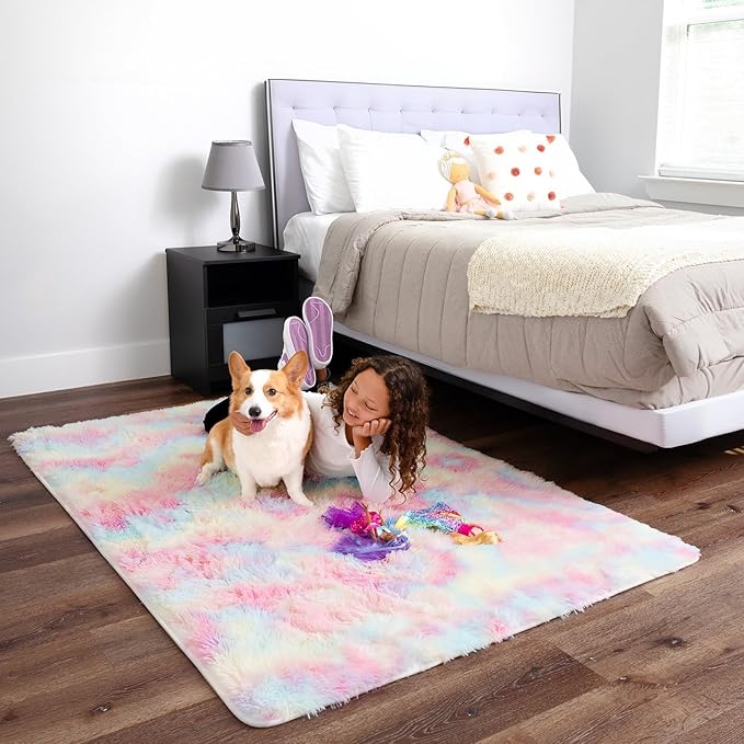 Ophanie Rainbow Rug for Bedroom Girls, Unicorn Colorful Fluffy Soft Cute Fuzzy - Image 3