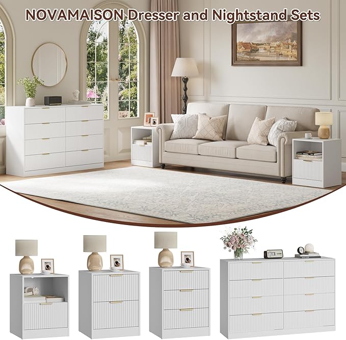 8 Drawer Dresser & Nightstand Set 3-Piece, 55” Wide Bedroom Set Night Stand Set - Image 4