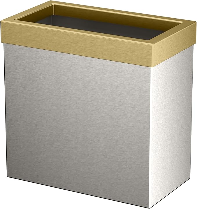 Gatco 1917B Modern Rectangle Waste Basket, Satin Nickel and Brushed Brass Combo by Gatco