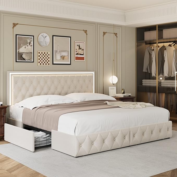 Keyluv Queen Upholstered LED Bed Frame - Image 9
