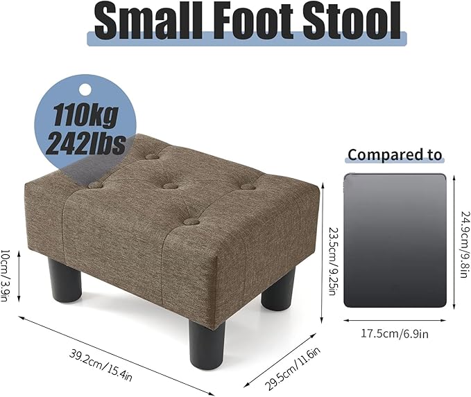 BRIAN & DANY Small Foot Stool, Linen Foot Stools - Image 3