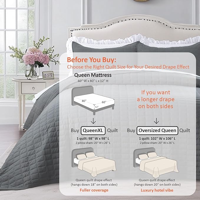 KASENTEX Queen XL Quilt Set 98"x98" – Soft Washed 3-Layer Lightweight Bedspread - Image 3