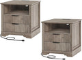 Fluted Nightstand Set of 2, Farmhouse Bedside Table by RALGEND