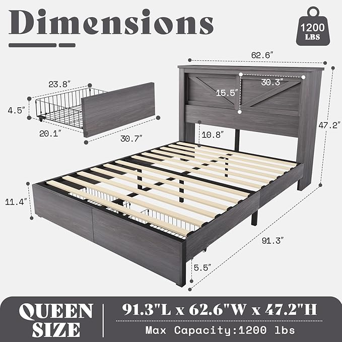 AMERLIFE 47.2" H Queen Bed Frame - Image 2