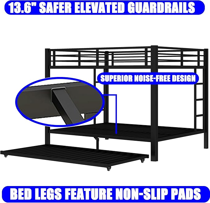 Upgraded Version Thicken Metal Heavy-Duty Queen Over Queen Bunk Bed - Image 4