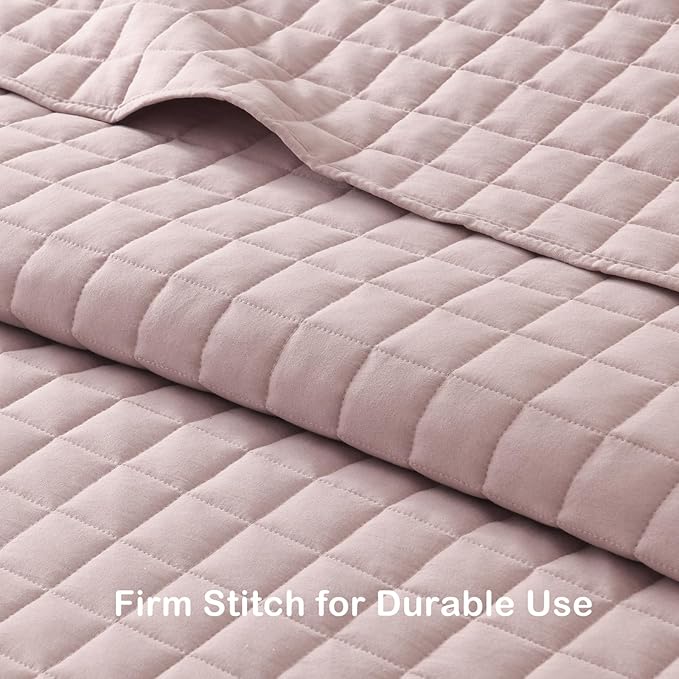 HORIMOTE HOME Dusty Pink Ruffled Quilt Set Queen Size, Classic Geometric Square - Image 6