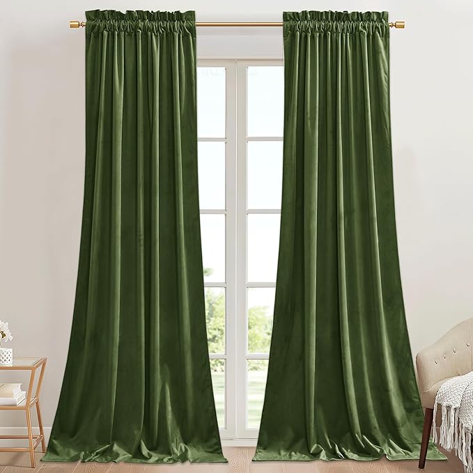 StangH 62 inches Wide Green Velvet Curtains by StangH
