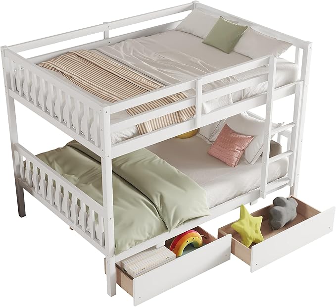 Full Over Full Bunk Bed with Storage Drawers, Convertible Bunk Beds with Ladder - Image 9