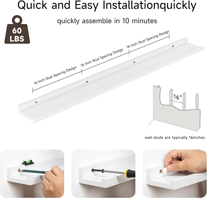 Floating Picture Ledge Shelves for Wall Set of 2, 55 Inches Picture Shelf - Image 5