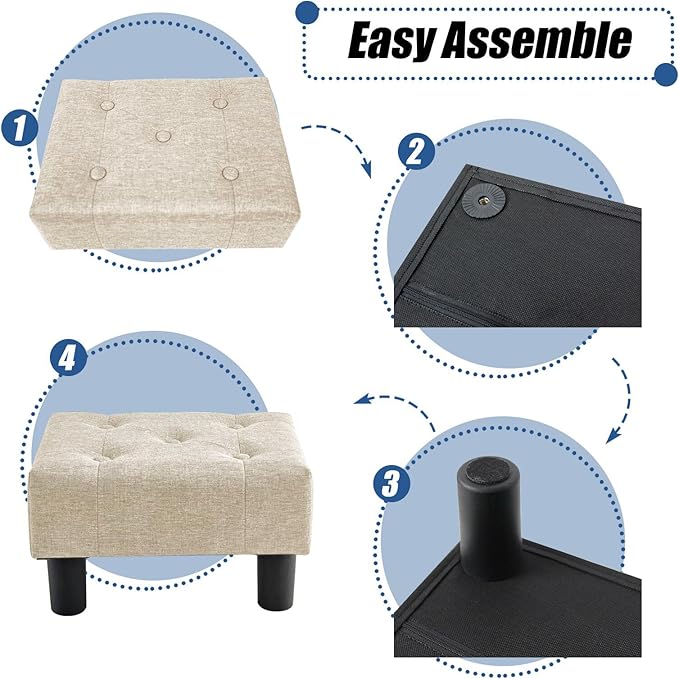 BRIAN & DANY Small Foot Stool, Linen Foot Stools - Image 5