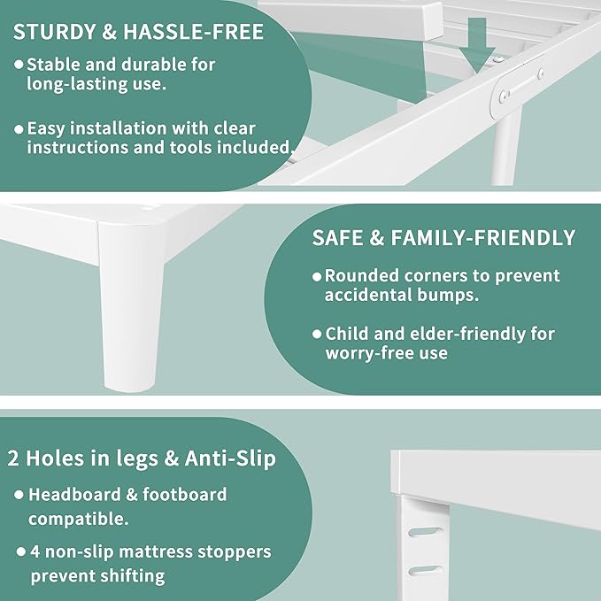 ITIMIDI 10 Inch White Bed Frame Twin Size - Image 6