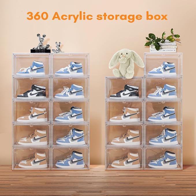 5 PACK XXL Shoe Storage Boxes Clear Stackable Acrylic Shoe Organizer - Image 2