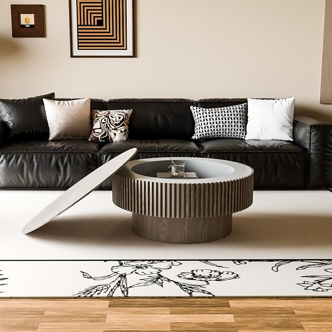 LKTART Round Coffee Table for Living Room, Accent Fluted Drum Coffee Table - Image 4