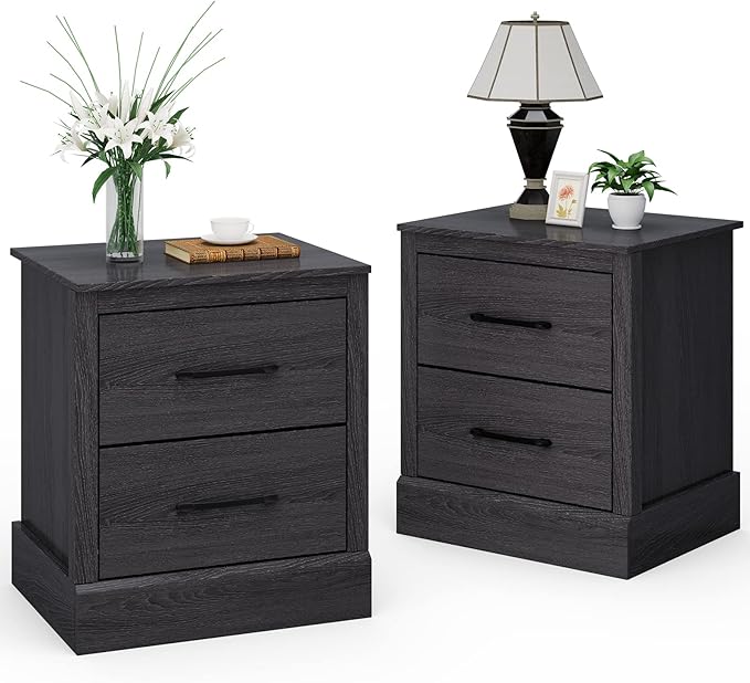 Giantex Farmhouse Nightstand Set of 2, Wood Bedside Table by Giantex