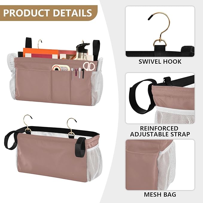 KOPIRIT Light Brown Bedside Caddy Storage Bag Bedside Organizer - Image 5