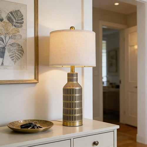 25" Gold and Black Modern Ceramic Bedside Lamp Set of 2 - Image 2