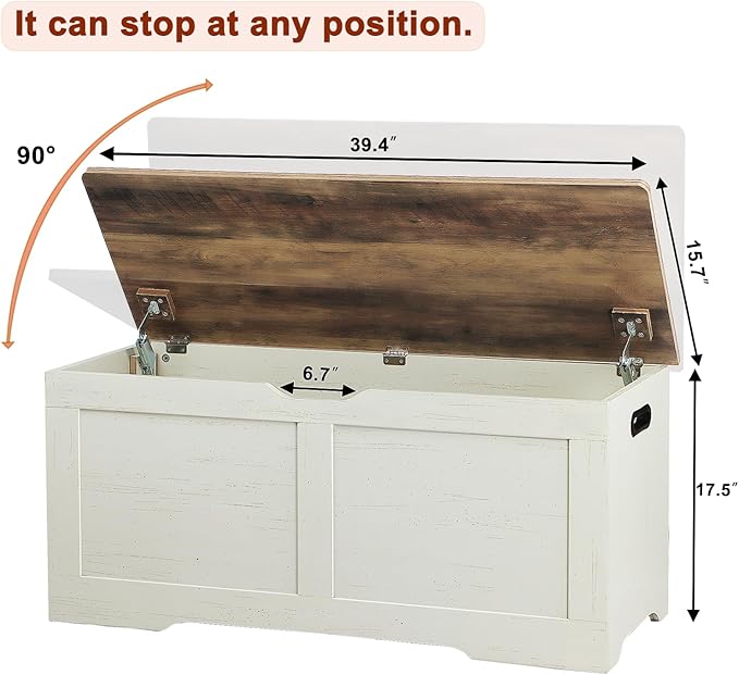 Timberer 39.4" Storage Chest, Wooden Storage Bench, Lift Top Toy Chest - Image 3