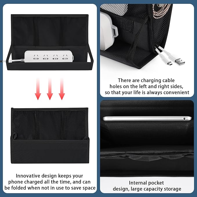 Bedside Storage Organizer with Power Strip Holder and Adjustable Straps Bed - Image 5