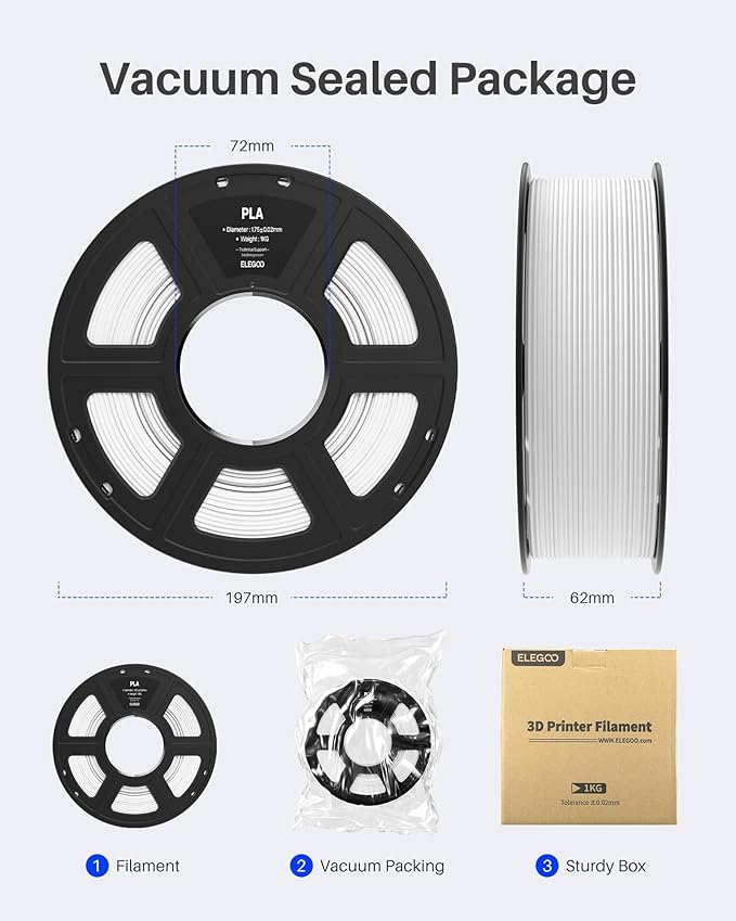 ELEGOO PLA Filament 1.75mm White 2KG, 3D Printer Filament Dimensional Accuracy - Image 6
