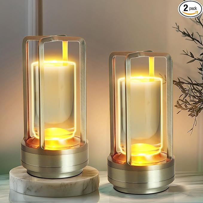 Crystal Lantern Lights Set of 2, Czgor Battery Operated Rechargeable Cordless by CZGOR