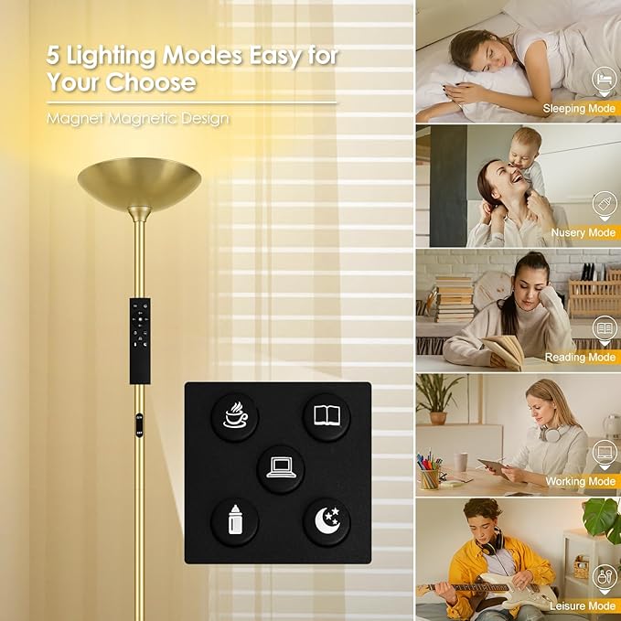 Stepless Dimmable Floor Lamp, 30W 3000LM Super Bright LED Torchiere Floor Lamps - Image 5