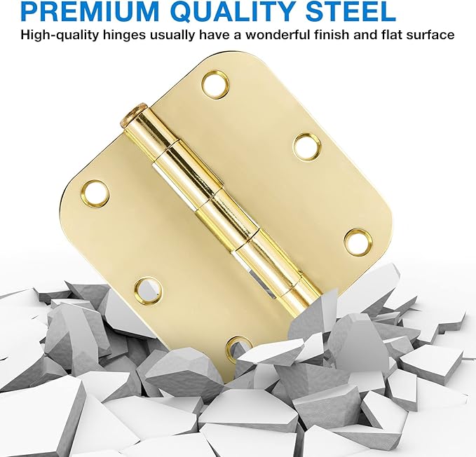 12 Pack Interior Door Hinges 3.5 inch X 3-1/2" 5/8 Radius, Polished Brass 3 ½" - Image 6
